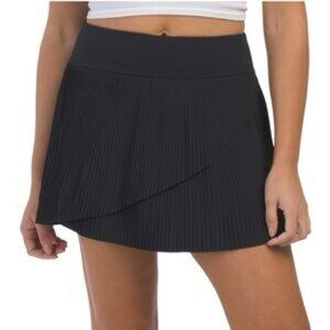 Yogalicious pleated mini asymmetric tennis skort with pockets, black size small